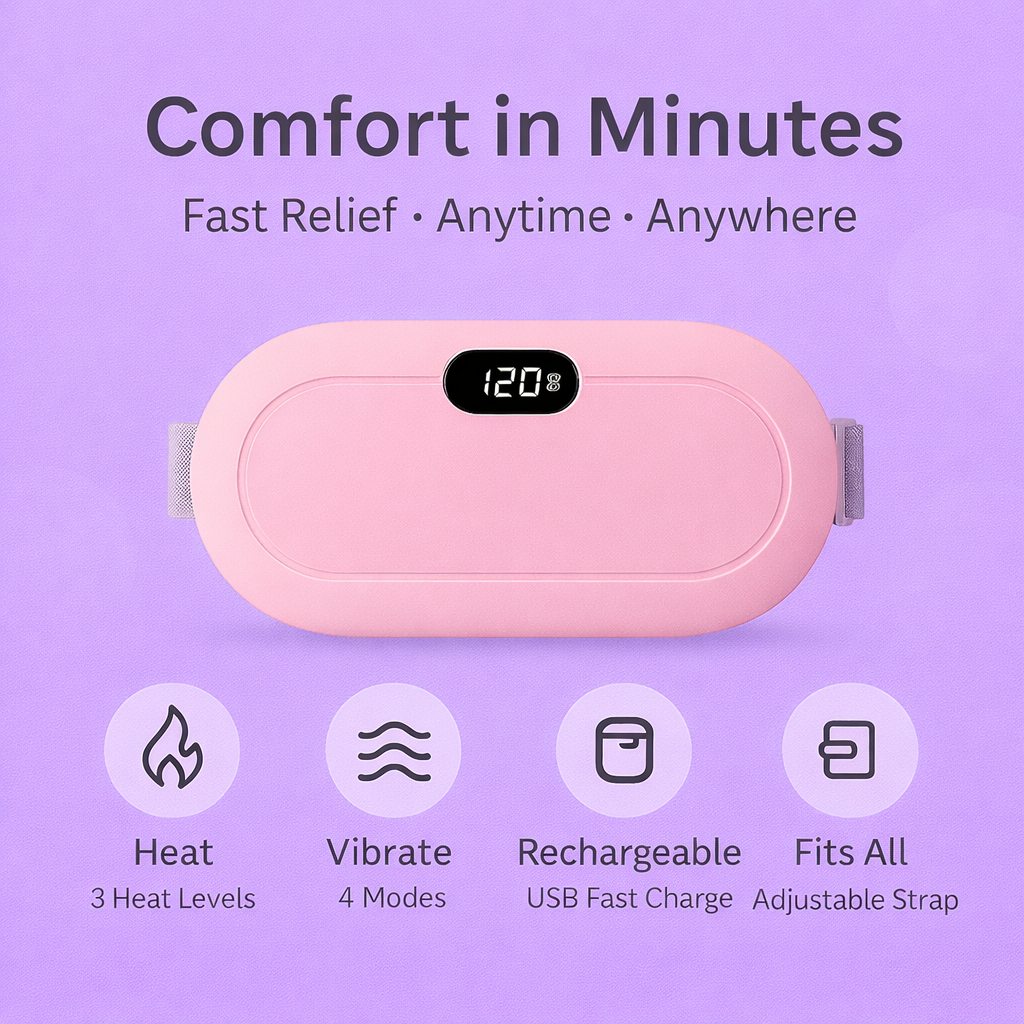 Calmiya™ CrampEase Belt | Smart Heat & Massage for Menstrual Cramp Relief